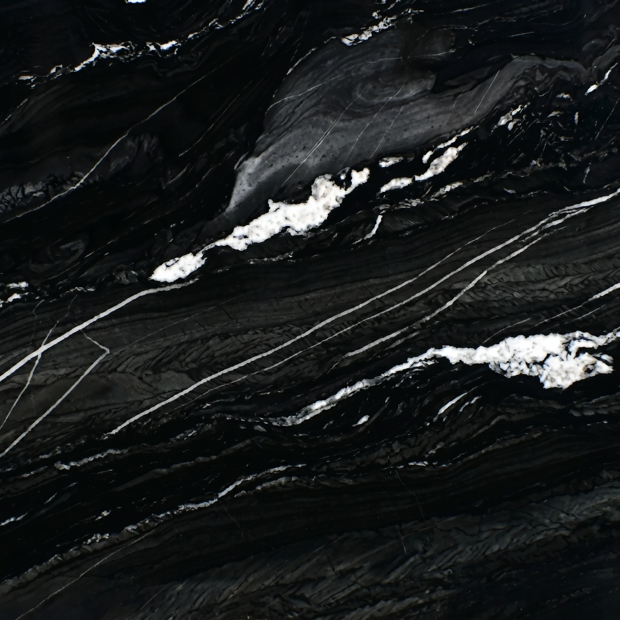Black Quartz with Bold White Veins